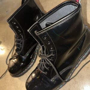 Dr. Martens Jadon HI Rainbow Patent Boots in Black